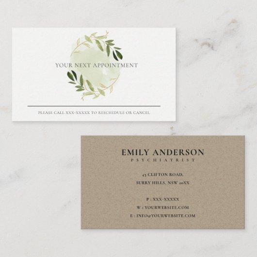 GOLD GREEN FOLIAGE WREATH PROFESSIONAL BENOEMING VISITEKAARTJE (Voorkant / Achterkant)