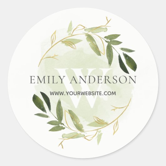 GOLD GREEN FOLIAGE WREATH PROFESSIONAL WEBSITE RONDE STICKER (Voorkant)