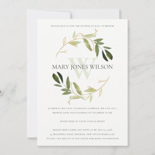 GOLD GREEN FOLIAGE WREATH SHOWER BY MAIL CARD BEDANKKAART (Voorkant)