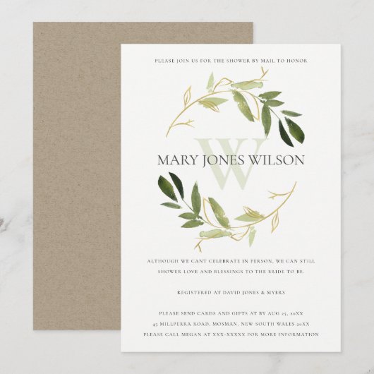 GOLD GREEN FOLIAGE WREATH SHOWER BY MAIL CARD BEDANKKAART (Voorkant / Achterkant)