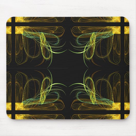Gold & Green Fractal Mousepad Muismat (Voorkant)