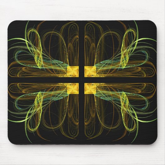Gold & Green Fractal Mousepad Muismat (Voorkant)