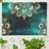 Gold & Green Galaxy Dharma Mandala Pattern Theedoek (Gevouwen)