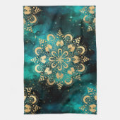 Gold & Green Galaxy Dharma Mandala Pattern Theedoek (Verticaal)