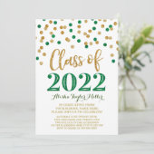 Gold Green Glitter Confetti Graduation Party 2022 Kaart (Staand voorkant)