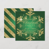 Gold & Green Glitter Snowflake Xmas Holiday Party Kaart (Voorkant / Achterkant)