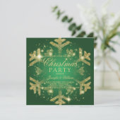 Gold & Green Glitter Snowflake Xmas Holiday Party Kaart (Staand voorkant)