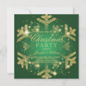 Gold & Green Glitter Snowflake Xmas Holiday Party Kaart (Voorkant)