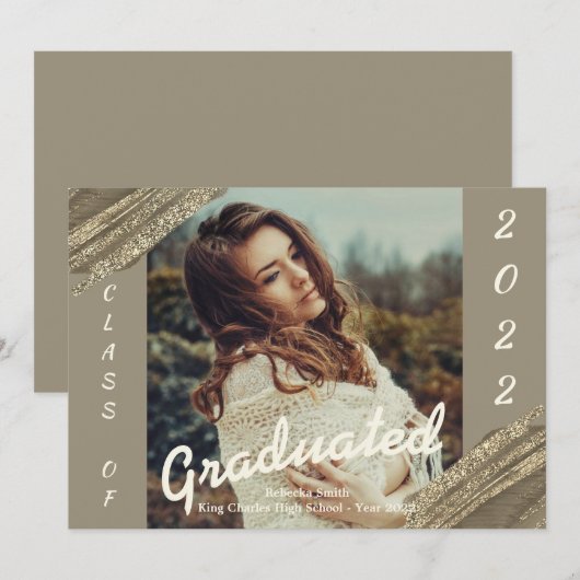 Gold Green Graduated Photo Afstuderen koninklijke  Kaart (Voorkant / Achterkant)