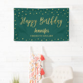 Gold & Green Happy Birthday Party-banner Spandoek (Insitu)