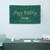 Gold & Green Happy Birthday Party-banner Spandoek (Beurs)