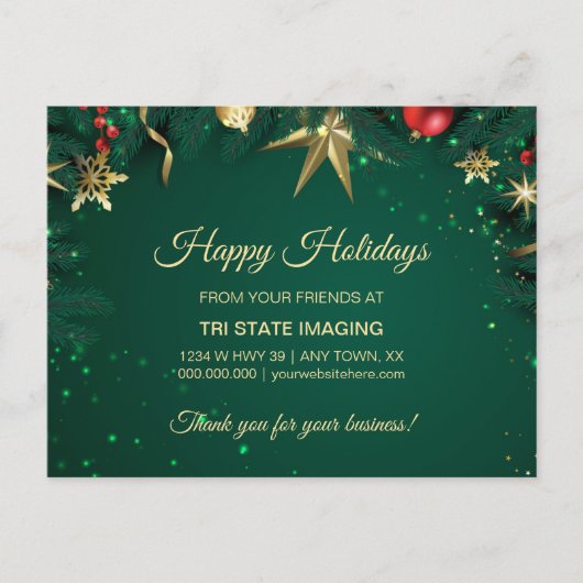 Gold Green Holiday Decor Customer Appreciation Briefkaart (Voorkant)