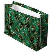 Gold Green Holiday Kerstmis Metallic Damask Groot Cadeauzakje (Voorkant Gekanteld)