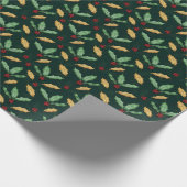 Gold Green Holly laat rode bessen bos groen Cadeaupapier (Hoek)