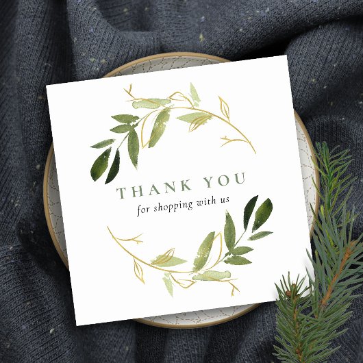GOLD GREEN KRAFT FOLIAGE WREATH DANK JE LOGO VIERKANTE VISITEKAARTJE