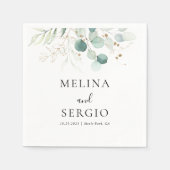 Gold Green Leaves Calligraphy Wedding Napkins Servet (Voorkant)
