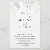 Gold Green Leaves Calligraphy Wedding Program (Voorkant)