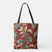 Gold Green Leaves Red Christmas Holiday Canvas tas (Achterkant)