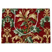 Gold Green Leaves Red Christmas Holiday Gift Bag Groot Cadeauzakje (Voorkant)