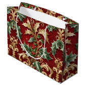 Gold Green Leaves Red Christmas Holiday Gift Bag Groot Cadeauzakje (Achterkant Gekanteld)