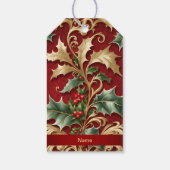 Gold Green Leaves Red Christmas Holiday Gift Label Cadeaulabel (Achterkant)