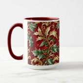 Gold Green Leaves Red Christmas Holiday Mok (Links)