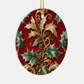 Gold Green Leaves Red Christmas Holiday Ornament (Rechts)