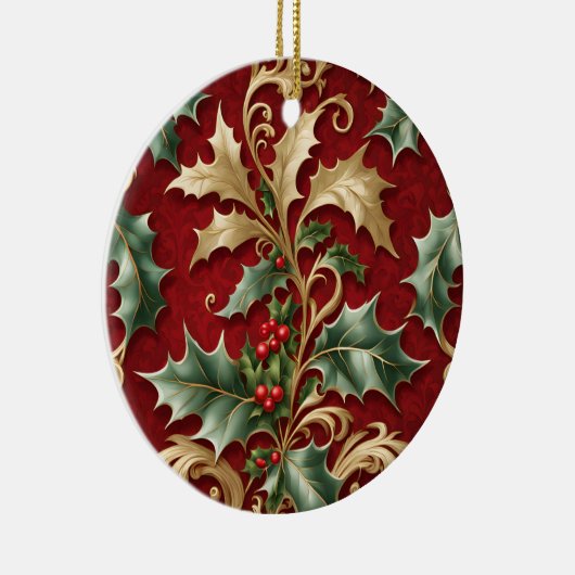 Gold Green Leaves Red Christmas Holiday Ornament (Rechts)