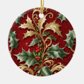 Gold Green Leaves Red Christmas Holiday Ornament (Voorkant)