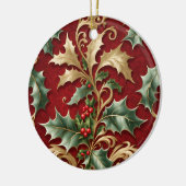 Gold Green Leaves Red Christmas Holiday Ornament (Links)