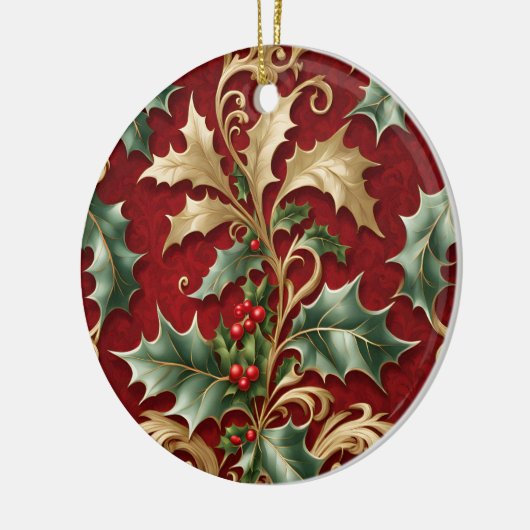 Gold Green Leaves Red Christmas Holiday Ornament (Links)