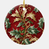 Gold Green Leaves Red Christmas Holiday Ornament (Achterkant)