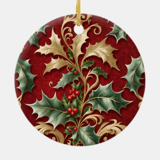 Gold Green Leaves Red Christmas Holiday Ornament (Achterkant)