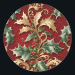 Gold Green Leaves Red Christmas Holiday Sticker<br><div class="desc">Mooie gouden groene bladeren rode kerstvakantie Sticker</div>
