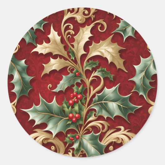 Gold Green Leaves Red Christmas Holiday Sticker (Voorkant)