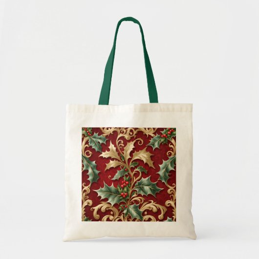 Gold Green Leaves Red Holiday Canvas tas (Voorkant)