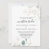Gold Green Leaves Wedding Nuestra Boda Kaart (Voorkant)