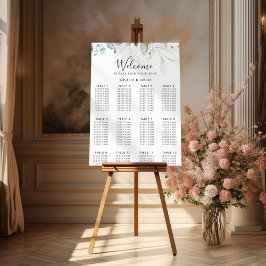 Gold Green Leaves Wedding Seating Chart Poster