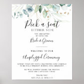 Gold Green Leaves Wedding Unplugged Ceremonie Poster (Voorkant)