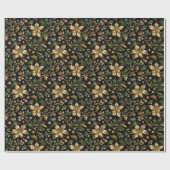 Gold & Green Leaves Wrapping Paper on Dark Back Cadeaupapier (Vlak)