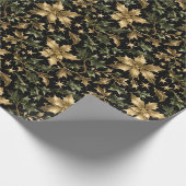 Gold & Green Leaves Wrapping Paper on Dark Back Cadeaupapier (Hoek)