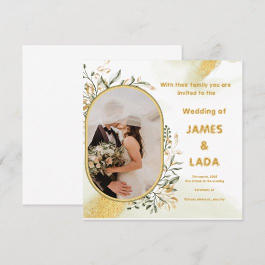 Gold Green Luxury Wedding Party Uitnodiging (Voorkant / Achterkant)