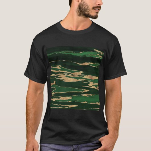Gold Green Marble Abstract schilderen T-shirt (Voorkant)