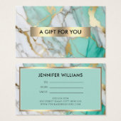 Gold Green Marble Elegant Gift Certificate Visitekaartje (Voorkant /achterkant)