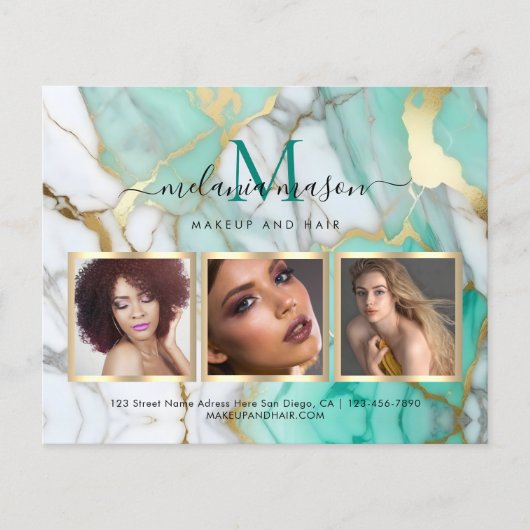 Gold Green Marble Makeup Artist Elegant Photo Flyer (Voorkant)