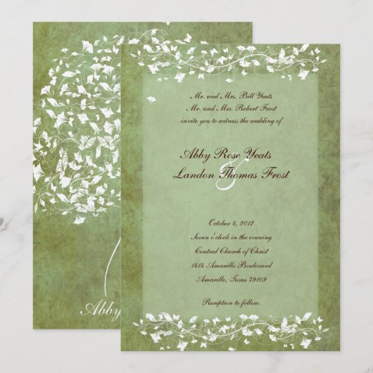 Gold Green Marged Tree Weddenation Kaart (Voorkant / Achterkant)