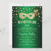 Gold Green Masquerade Ball Verjaardagsfeest Kaart (Voorkant)