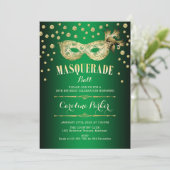 Gold Green Masquerade Ball Verjaardagsfeest Kaart (Staand voorkant)