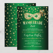 Gold Green Masquerade Ball Verjaardagsfeest Kaart (Voorkant / Achterkant)