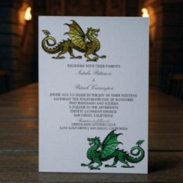 Gold Green Medieval Dragon Wedding Uitnodigen Kaart